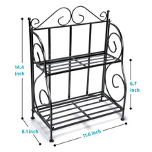 Load image into Gallery viewer, Discover the spice rack ispecle 2 tier foldable shelf rack kitchen bathroom countertop 2 tier standing storage organizer spice jars bottle shelf holder rack black