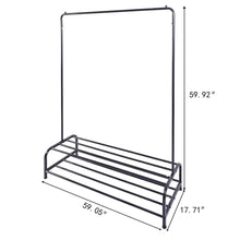 Load image into Gallery viewer, Latest clothes rack metal garment racks heavy duty indoor bedroom cool clothing hanger with top rod and lower storage shelf 59 x 60 length x height high storage rack black
