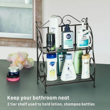 Load image into Gallery viewer, Cheap spice rack ispecle 2 tier foldable shelf rack kitchen bathroom countertop 2 tier standing storage organizer spice jars bottle shelf holder rack black