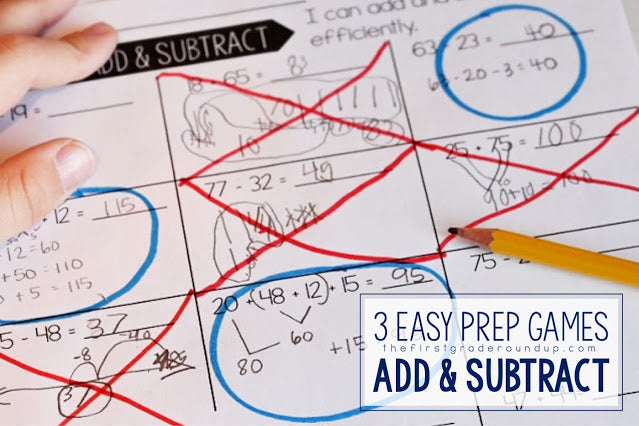 3 Low Prep Addition and Subtraction Games for 2nd Graders