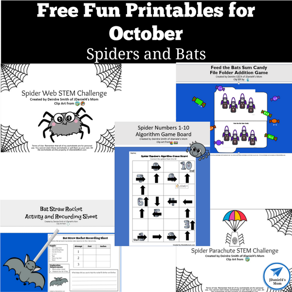 Fun Free Printables for October with Spiders and Bats