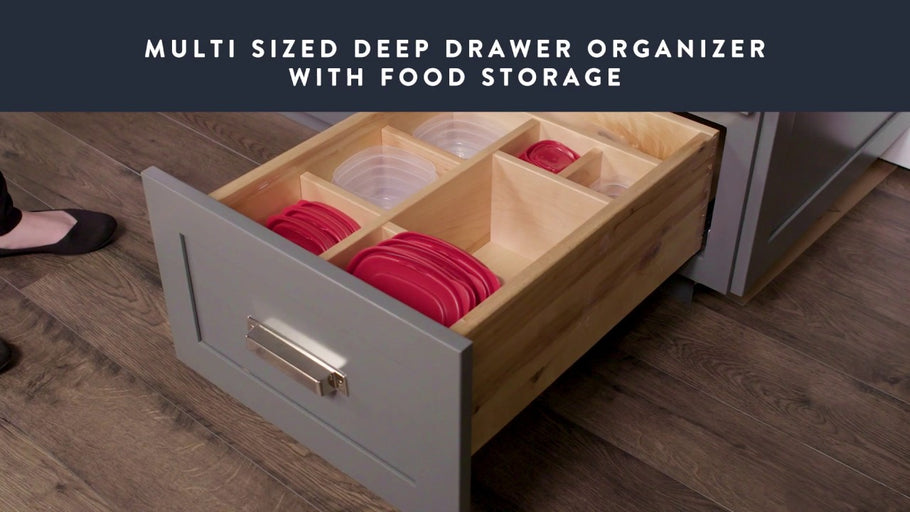 Removable organizer for deep drawers with storage containers