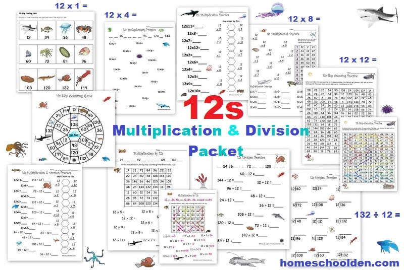 12s Multiplication and Division Worksheets and Activities