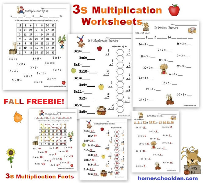 3s Multiplication Worksheets – Fall FREEBIE!