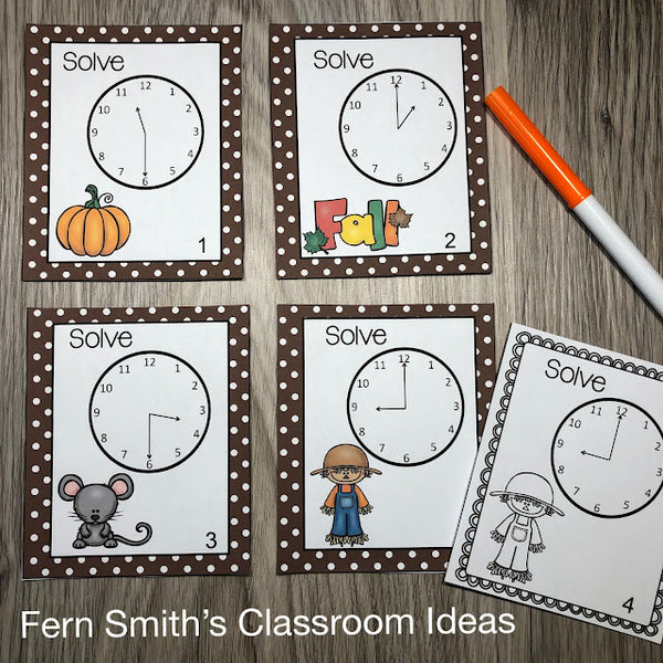 Freebie Friday - Fall Teaching Time to the Hour and Half-Hour Task Cards