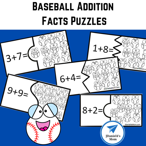 Baseball Addition Facts Puzzles