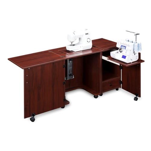 Compact Sewing Machine & Serger Cabinet in Mahogany