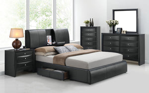 Acme 21266EK Kofi Black PU 4 Piece Eastern King Storage Bedroom Set