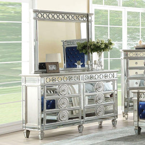 Acme 26155 Varian Blue Mirrored Finish Dresser With Mirror