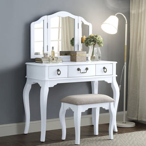 Acme 90352 Abelus White Wood Finish 3 Piece Vanity Desk Set