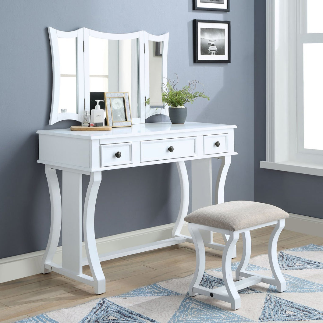 Acme 90357 Popidia White Wood Finish 3 Piece Vanity Desk Set