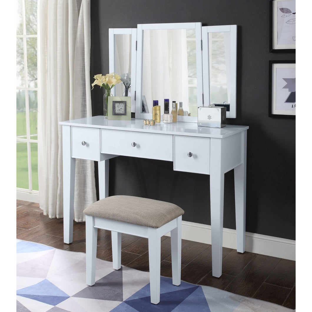 Acme 90362 Severus White Wood Finish 3 Piece Vanity Desk Set