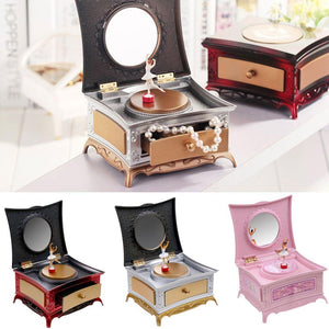 Classical Rotating Girl Music Box Jewelry Storage Box With Makeup Mirror