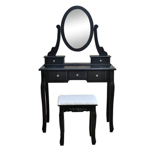 360&#176; Rotation Single Mirror 5 Drawers Dressing Table Black