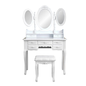 Foldable 3 Mirrors with 7 Drawers Dressing Table White