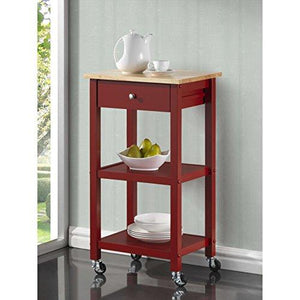 Contemporary Style Kitchen Serving Rolling Cart Wooden Frame with 1 Pull Out Storage Drawer and 2 Bottom Shelves