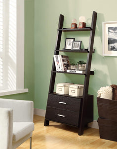 Cappuccino 69"H Ladder Bookcase With 2 Storage Drawers