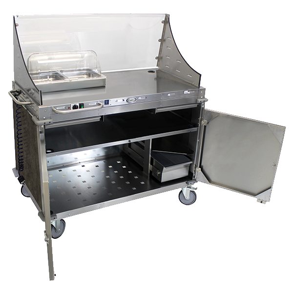 Cadco Serving Cart Hot Food, Mobile Demo/Sampling Cart, Large, Full Size Buffet Server, Stainless Steel Construction