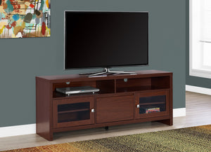 60"L WARM CHERRY WITH GLASS DOORS TV STAND