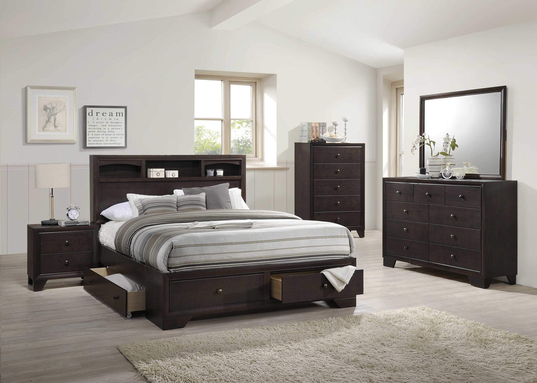 King Espresso Rubber Wood Bed With Storage