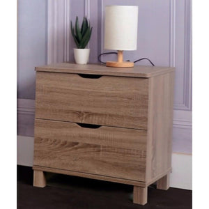 Brown Finish Nightstand With 2 Drawers On Metal Glides