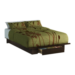 Queen size Modern Platform Bed Frame with Bottom Storage Drawer in Mocha