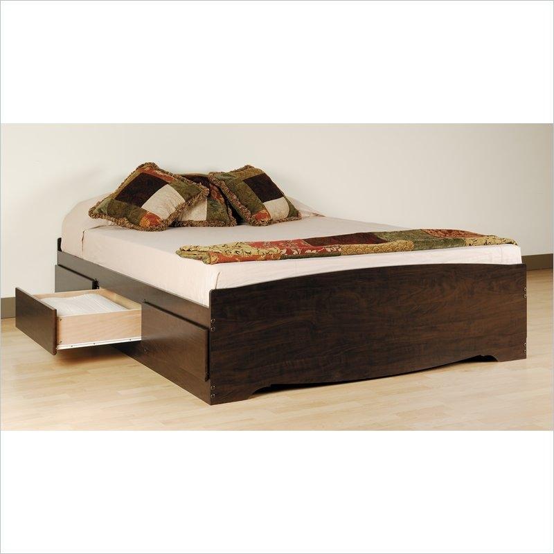 Twin XL Espresso Brown Platform Bed w- Headboard and Storage Drawers