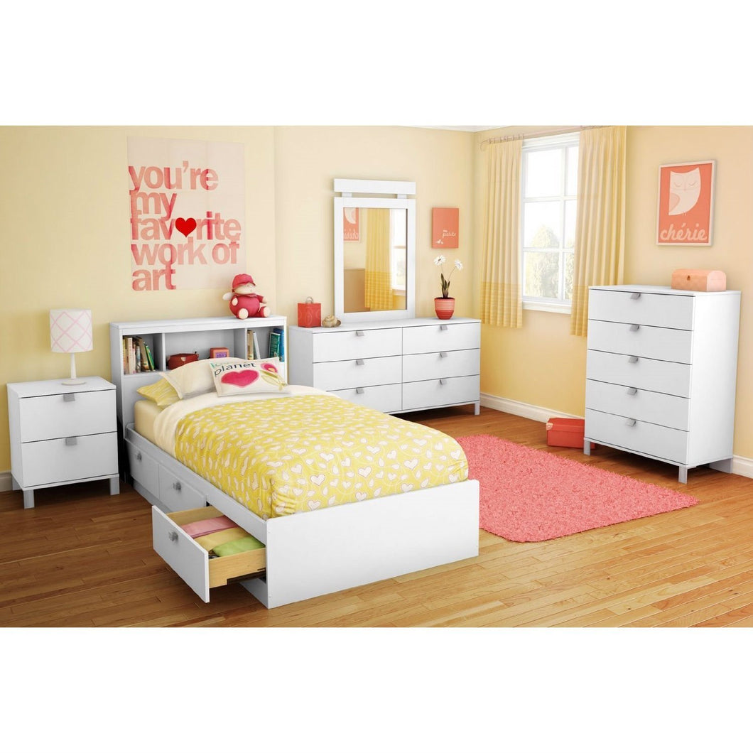 Twin size White Platform Bed for Kids Teens Adults with 3 Storage Drawers