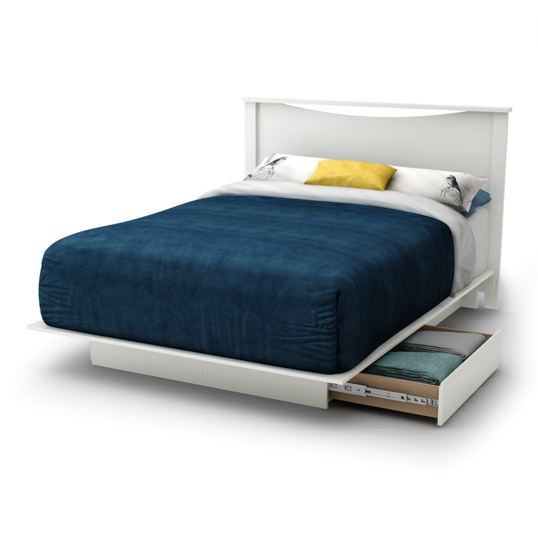 Queen size Contemporary White Platform Bed with 2 Storage Drawers