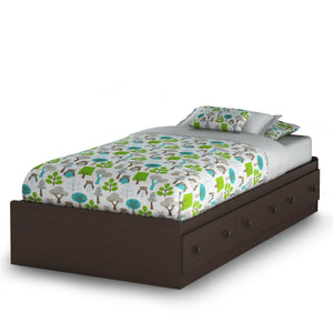 Twin size Platform Bed with 3 Storage Drawers in Chocolate