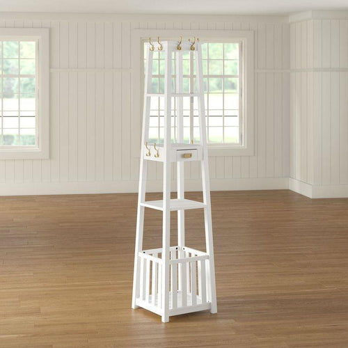 White Entryway Shelf Drawer Coat Rack Hall Storage Tree