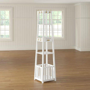 White Entryway Shelf Drawer Coat Rack Hall Storage Tree