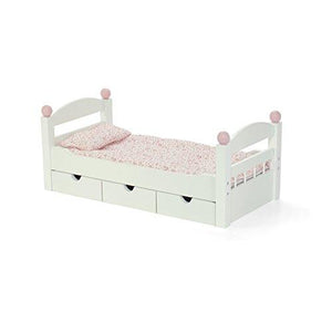 18-Inch Doll Furniture | Stackable White Trundle Bed With Bedding | Fits American 18 Girl Dolls
