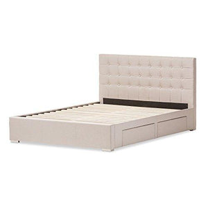 Baxton Studio Rene Modern and Contemporary Fabric 4-Drawer Storage Platform Bed, King, Beige
