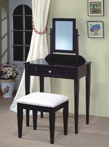 Contemporary Wood Makeup Vanity with Mirror and Bench  Espresso Finish