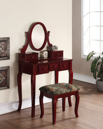 Ashley Wood Makeup Vanity Table and Stool Set - Cherry
