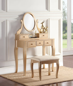Ashley Wood Makeup Vanity Table and Stool Set, Gold