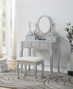 Ashley Silver Wood Makeup Vanity Table and Stool Set