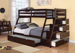 Acme Jason Twin/Full Bunk Bed w/ Storage Ladder and Trundle in Espresso 37015
