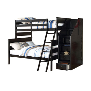 Acme Alvis Twin Over Full Bunk Bed with Storage Ladder in Black Finish 37365
