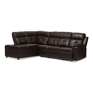 Baxton Studio Oralia Leather 2Piece Sectional with Recliner & Storage Chaise, Dark Brown Faux