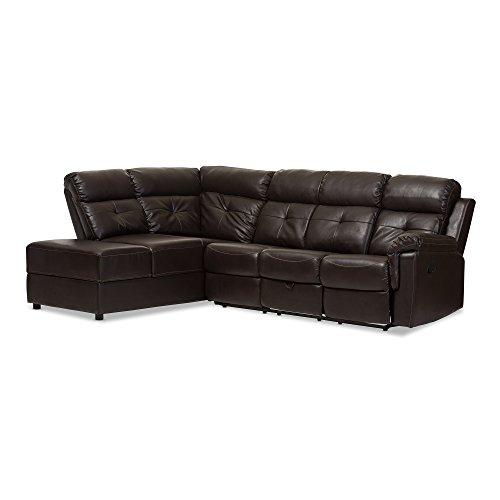 Baxton Studio Oralia Leather 2Piece Sectional with Recliner & Storage Chaise, Dark Brown Faux