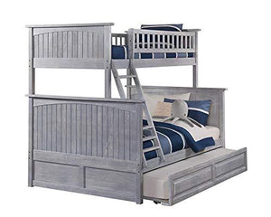 Atlantic Furniture AB59238 Nantucket Bunk Bed with Twin Size Raised Panel Trundle, Twin/Full, Driftwood