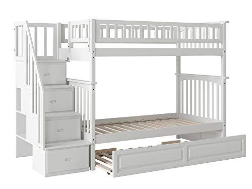 Atlantic Furniture AB55632 Columbia Staircase Bunk Bed with Raised Panel Trundle Bed, Twin/Twin, White