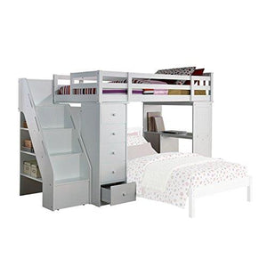 ACME Freya White Loft Bed with Bookcase Ladder