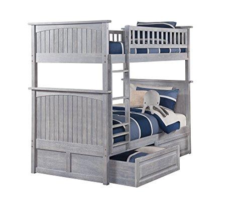 Atlantic Furniture AB59128 Nantucket Bunk Bed with 2 Raised Panel Bed Drawers, Twin/Twin, Driftwood