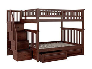 Atlantic Furniture AB55824 Columbia Staircase Bunk Bed with Raised Panel Bed Drawers, Full/Full, Walnut