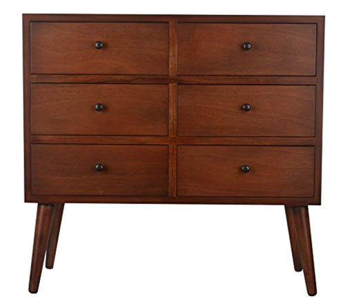 Décor Therapy Mid Century Six Drawer Wood Accent Chest, Light Walnut