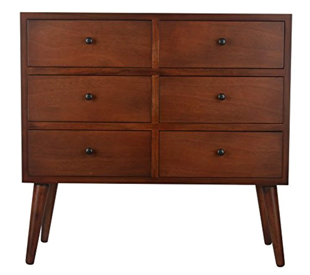 Décor Therapy Mid Century Six Drawer Wood Accent Chest, Light Walnut