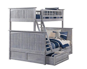 Atlantic Furniture AB59228 Nantucket Bunk Bed with 2 Raised Panel Bed Drawers, Twin/Full, Driftwood